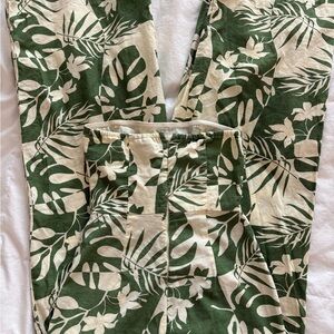 ASOS Green & Cream Tropical-Print Wide-Leg Pants